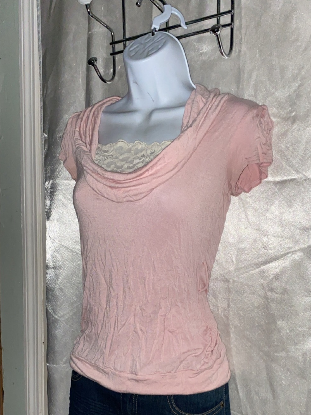 Women's Pink Draped Neck Short Sleeve Top